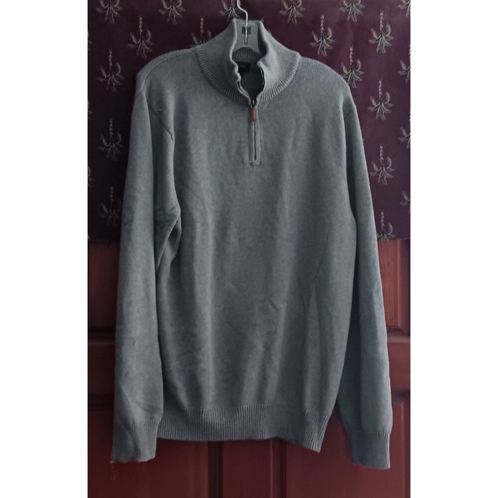J. Crew Mens Sweater 1/4 Zip Pullover Gray Cotton Cashmere Blend L